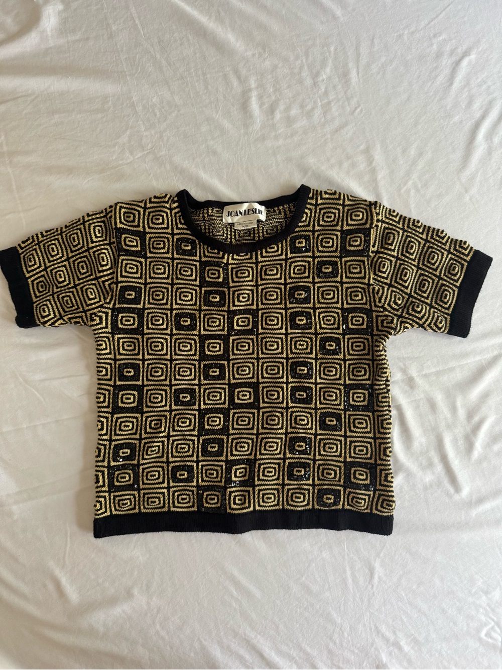 Vintage 80s 90s Joan Leslie Geometric Knit Sweater Top